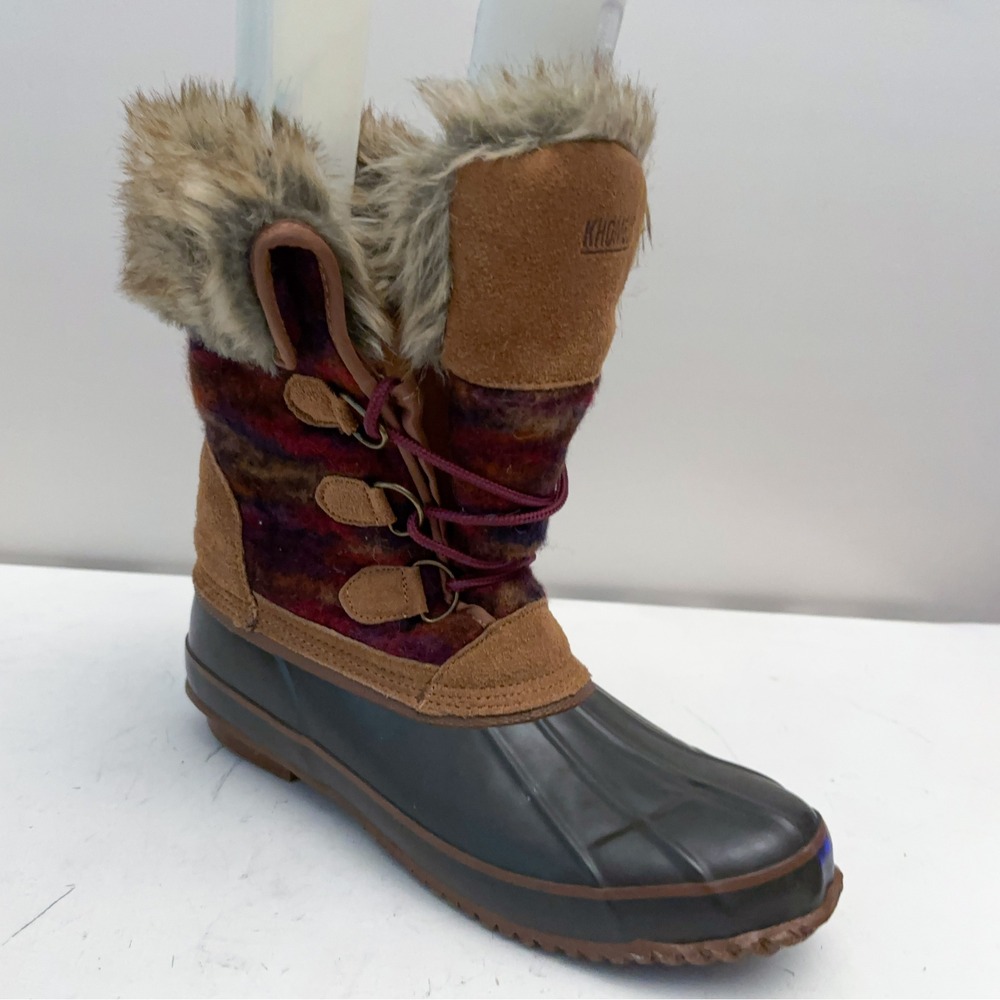 Khombu Julliard Faux Fur Trim Duck Boots Womens 11 Academia Plaid Winter Snow